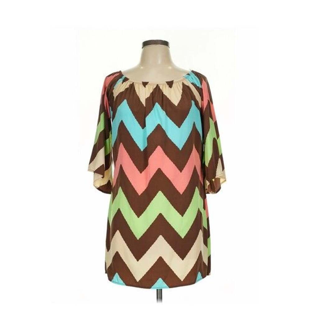 Auditions Multicolor Chevron Pattern Dress/Tunic in Brown Made in USA